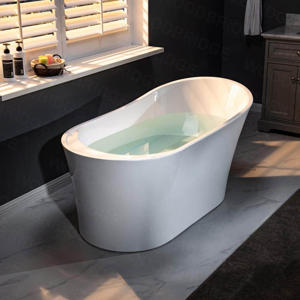 67" White Acrylic Freestanding Single Slipper Bathtub with Matte Black Trim
