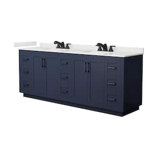 Miranda 84 in. W x 22 in. D x 33.75 in. H Double Bath Vanity in Dark Blue with White Quartz Top