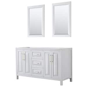 Daria 59 in. W x 21.5 in. D x 35 in. H Bath Vanity Cabinet without Top in White with Gold Trim and 24 in. Mirrors