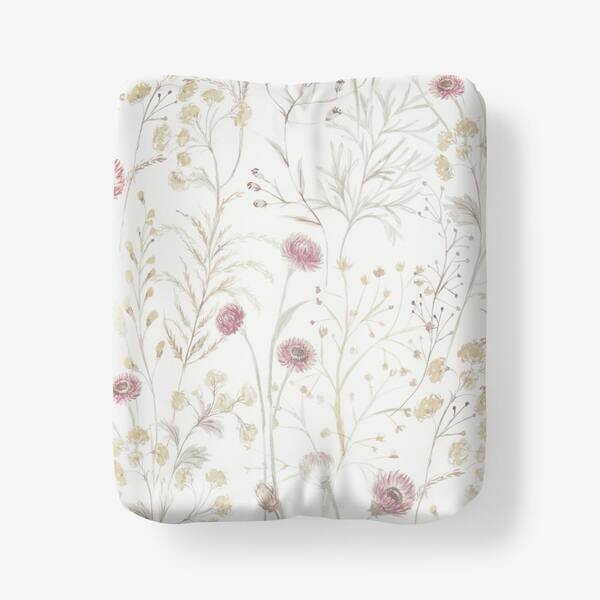 The Company Store Legends Hotel Thistle Flower White Multi Wrinkle-Free Sateen Twin Fitted Sheet