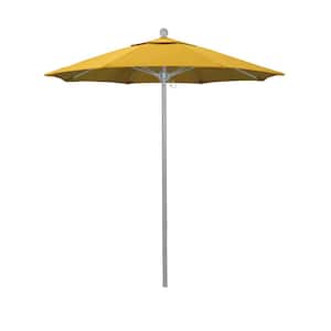 7.5 ft. Grey Woodgrain Aluminum Commercial Market Patio Umbrella Fiberglass Ribs Push Lift in Sunflower Yellow Sunbrella