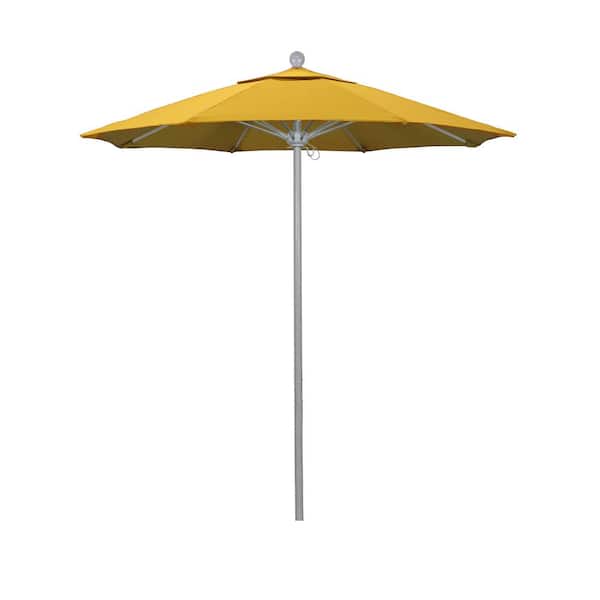 California Umbrella 7.5 ft. Grey Woodgrain Aluminum Commercial Market Patio Umbrella Fiberglass Ribs Push Lift in Sunflower Yellow Sunbrella