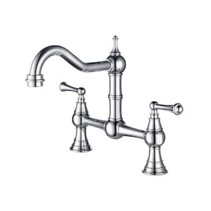 Double Handle 2 Holes Solid Brass Bridge Kitchen Faucet 1.75 GPM with Traditional Handles in Chrome