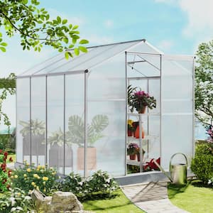 6 ft. x 8 ft. Aluminum Polycarbonate Portable Walk-In Garden Greenhouse with Rooftop Vent and UV-Resistant Walls, Sliver