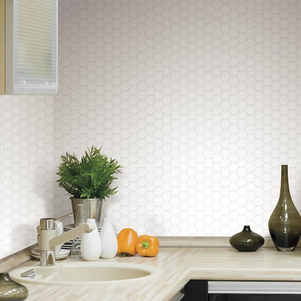 Smart Tiles Contemporary White Hexagon Peel and Stick Tile Backsplash  SM1038 