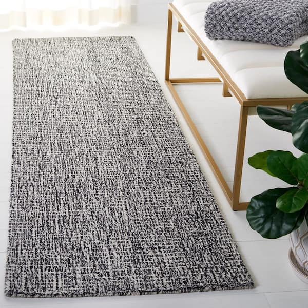 Abstract 2 ft. x 10 ft. Black/Ivory Crosshatch Runner Rug