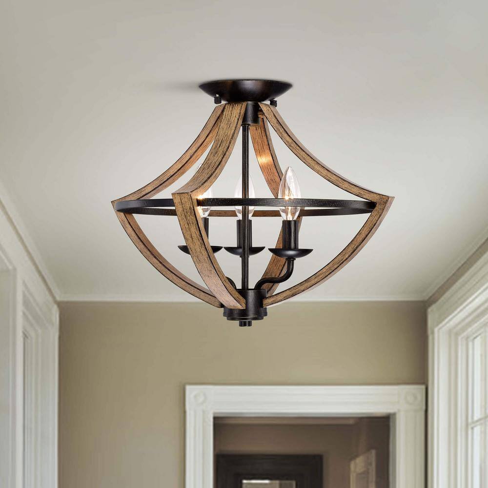Elsa 16.5 in. 3-light Antique Black Wood Grain Flush Mount with No Bulbs Included price history on PriceWatchPro