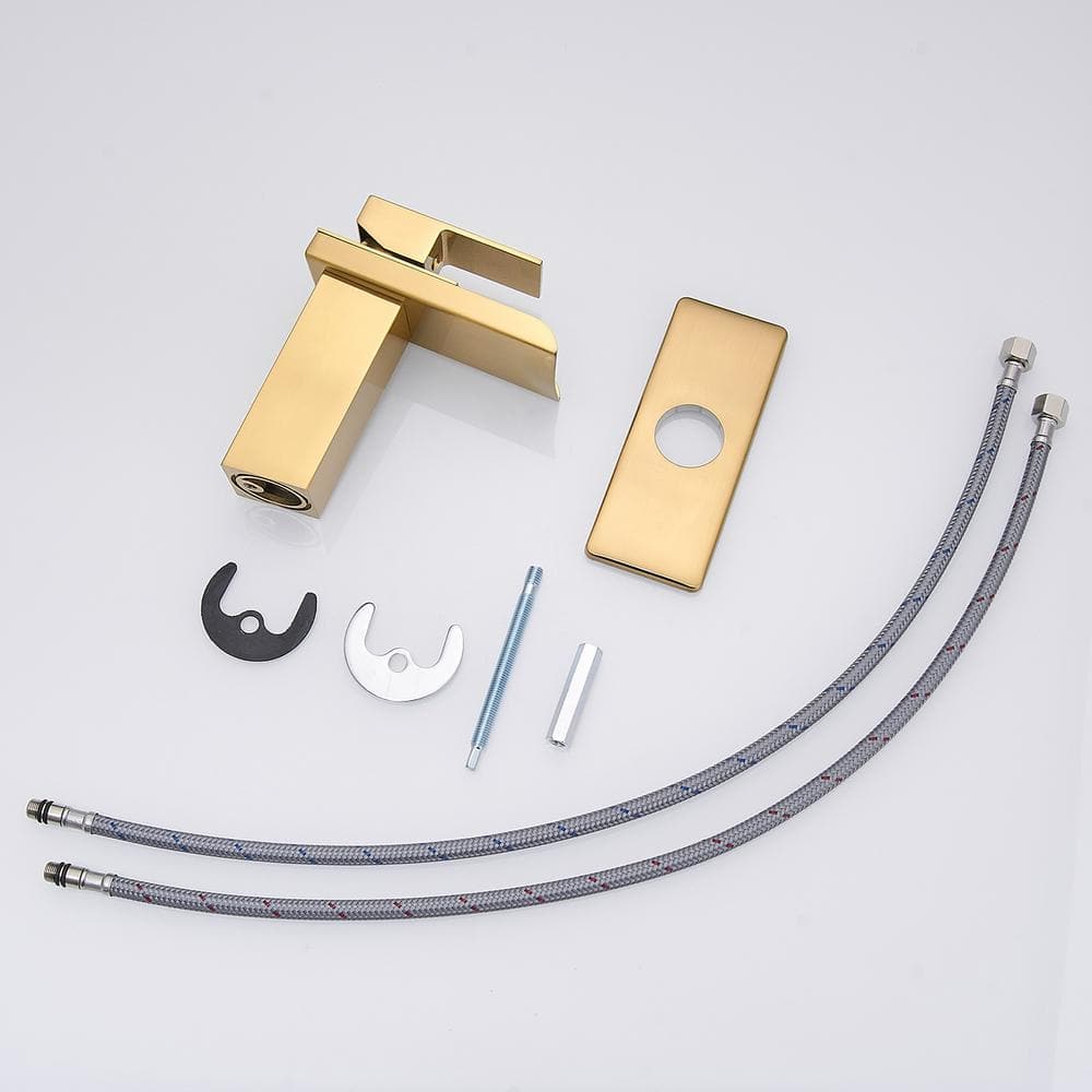 Brushed Gold Brass Single Handle Waterfall Bathroom Faucet
