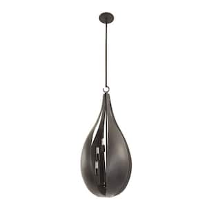 Bali 16 in. W x 36 in. H 6-Light Black Cashmere Mid-Century Modern Raindrop Pendant Light with Metal Shade