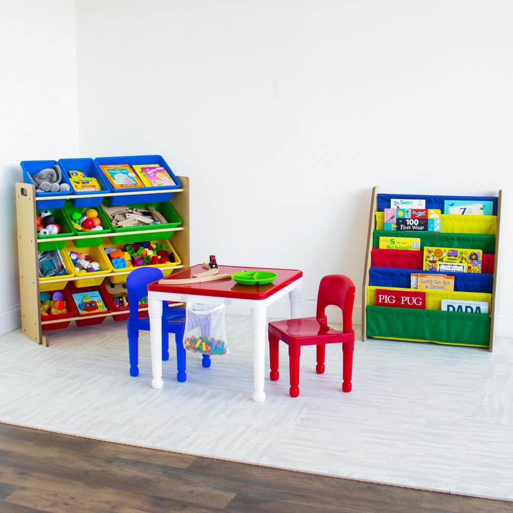 Natural Wood Kids Toy Storage Organizer with 12 Colorful Bins