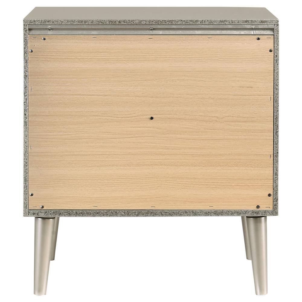 Elegant Transitional 2-Drawer Nightstand in Metallic Silver with Tapered Legs