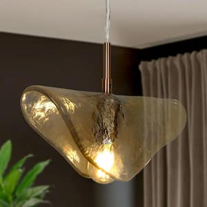Modern Kitchen Island Pendant Light 1-Light Brass Gold Bedroom Hanging Pendant light with Textured Glass Shade