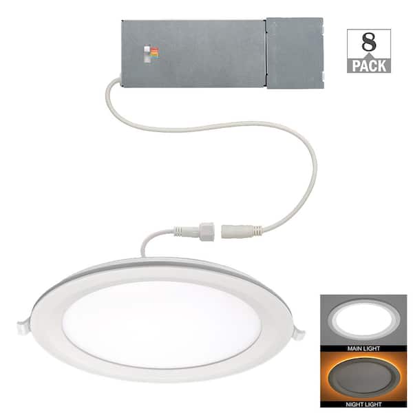 Commercial Electric 8 in. Canless Recessed Light with Night Light LED Flush Mount 1800LM Adjustable CCT New Construction Remodel (8-Pack)