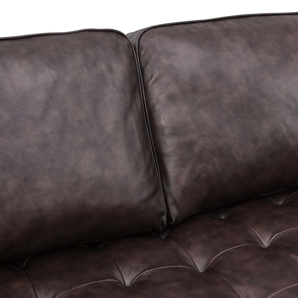 Elegant Tufted Brown Faux Leather 98" Sectional Sofa with Wood Accents
