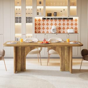 Halseey Modern Light Brown Wood 63 in. Pedestal Dining Kitchen Table Seats 4-6