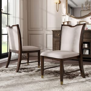 Whitney Dark Cherry Fabric Upholstered Dining Side Chair with Gold Capped Legs (Set of 2)