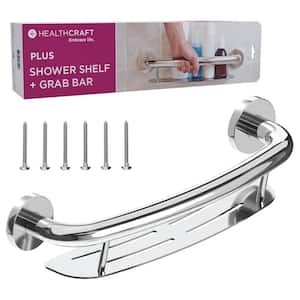 Plus, 20 in. Concealed Screw Grab Bar And Shampoo Shelf, 2-In-1 Decorative Grab Bar ADA Compliant in Polished Chrome