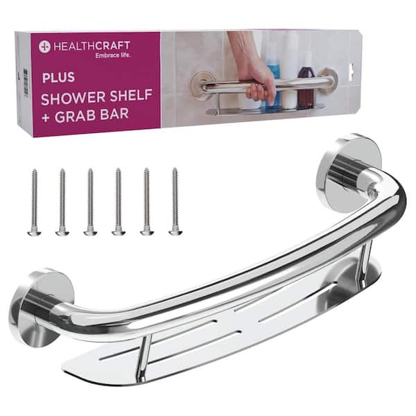 Plus, 16in. Concealed Screw Grab Bar And Shampoo Shelf, 2-In-1 Decorative Grab Bar ADA Compliant in Polished Chrome