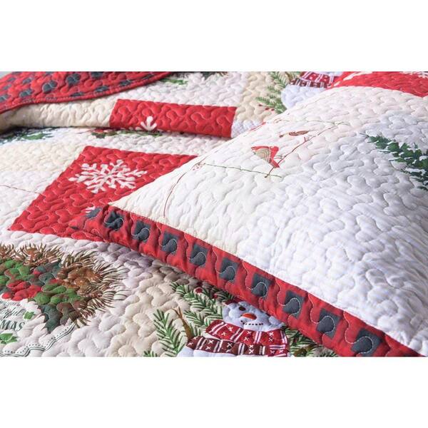MarCielo B013 Christmas 3-Piece Red/Multi Snowman Polyester King Size Christmas  Quilt Set B013_K The Home Depot