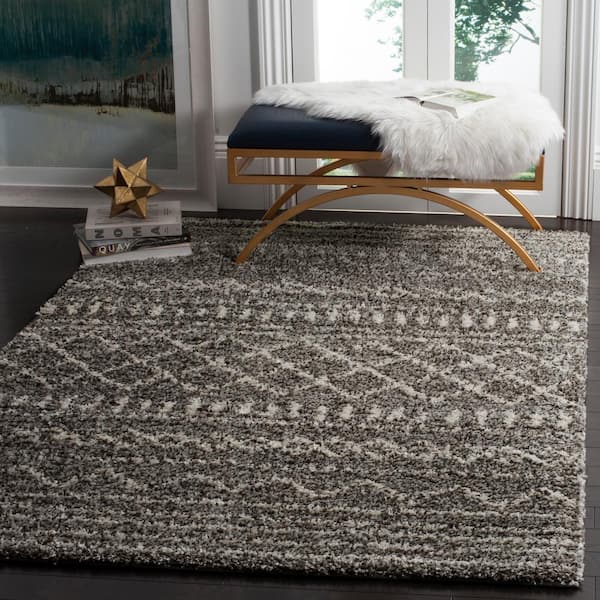 Arizona Shag Brown/Ivory 5 ft. x 5 ft. Geometric Lodge Square Area Rug