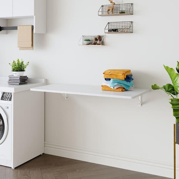 22 in. W x 45 in. D White Wall Mounted Decorative Wall Shelf Laundry Room Folding Table, for Office Laundry Room