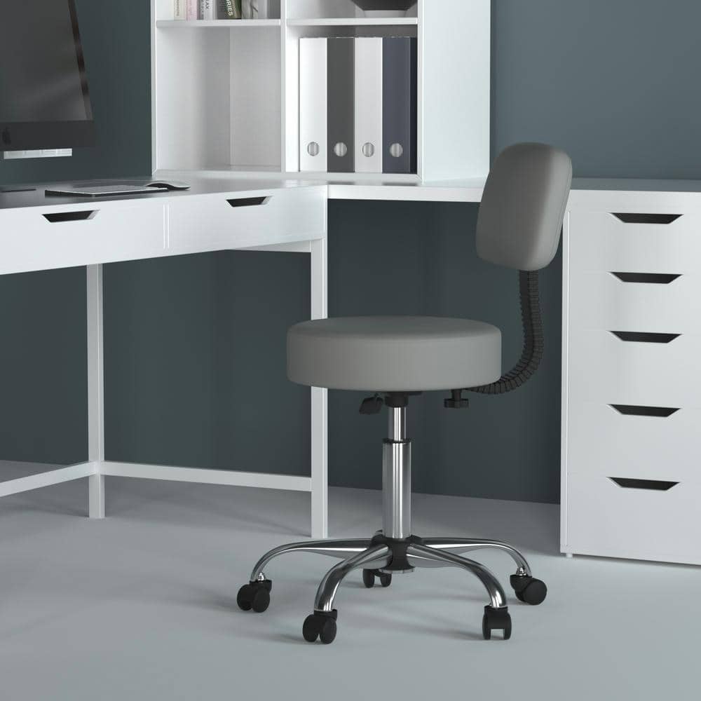 Adjustable Chrome-Finish Gray Medical Swivel Stool with Back Support