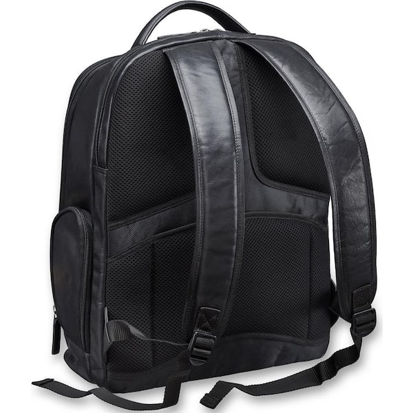 Mancini Buffalo Collection 15.6 in. Black Leather Backpack for Laptop