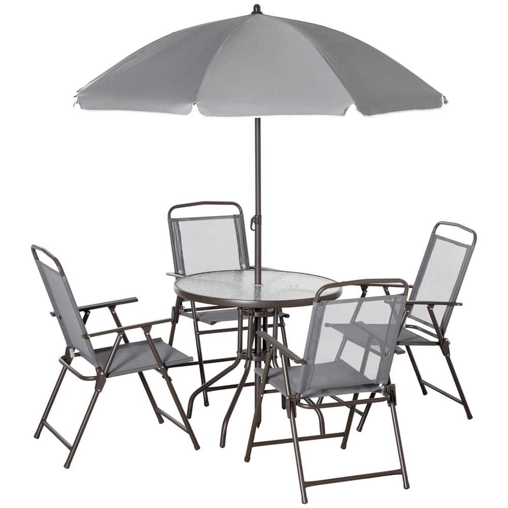 Outdoor Patio Dining Set for 4 People, Metal Patio Furniture Table and Chair Set with Umbrella, Black price history on PriceWatchPro