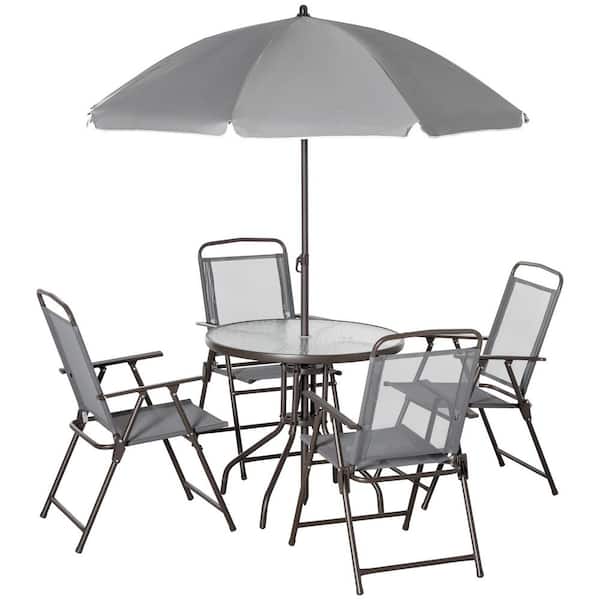 Outdoor Patio Dining Set for 4 People, Metal Patio Furniture Table and Chair Set with Umbrella, Black