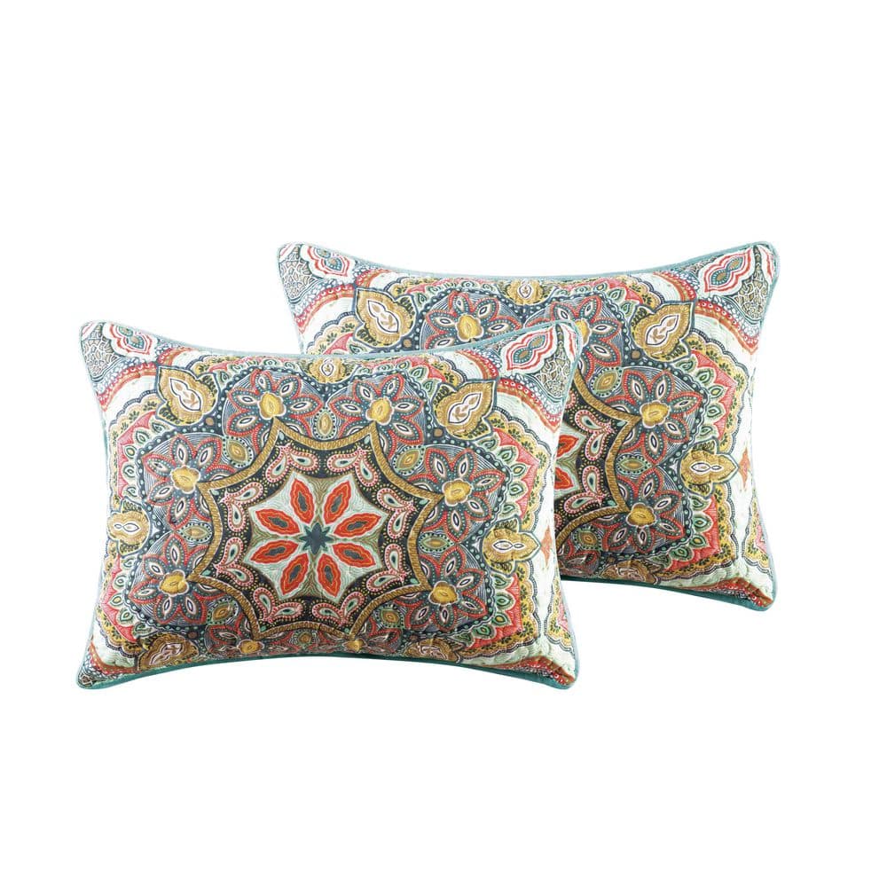 Full Reversible Multicolor Microfiber Medallion Quilt Set