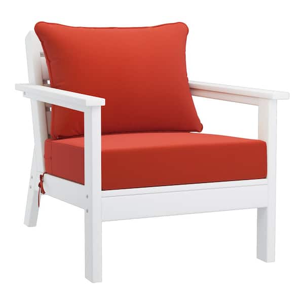 Westin Outdoor Birchwood Outdoor Patio Deep Seating HDPE Plastic Lounge Chair in White with Orange Cushions