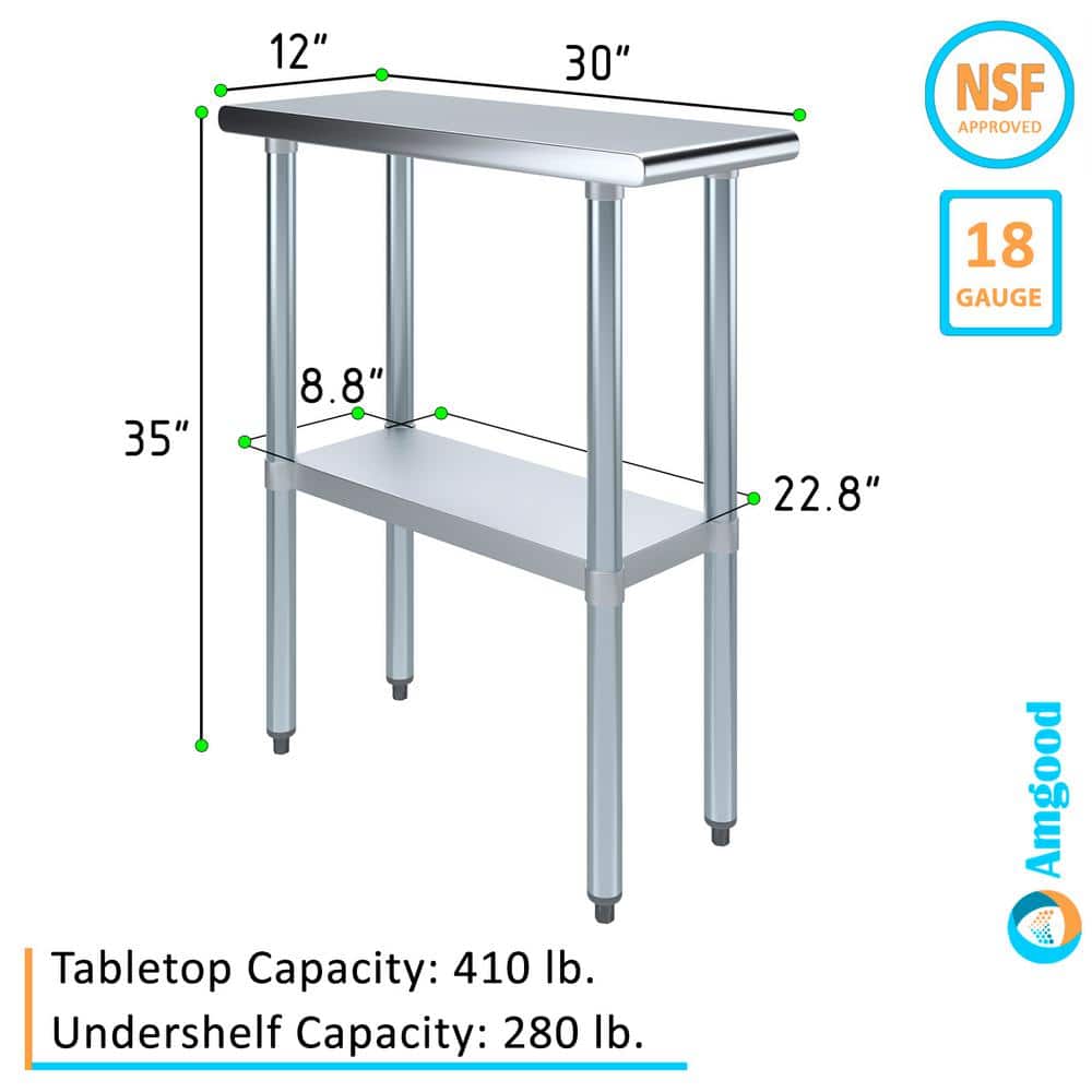30" x 12" Stainless Steel Utility Work Table with Shelf