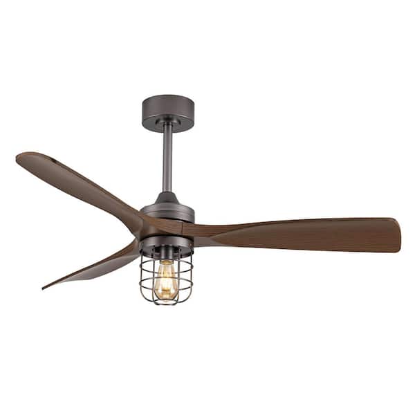 Uixe 52.1 in. 1-Light Gray Nickel Finish and Dark Brown Wood Blades Ceiling Fan Pendant Light with Remote Control