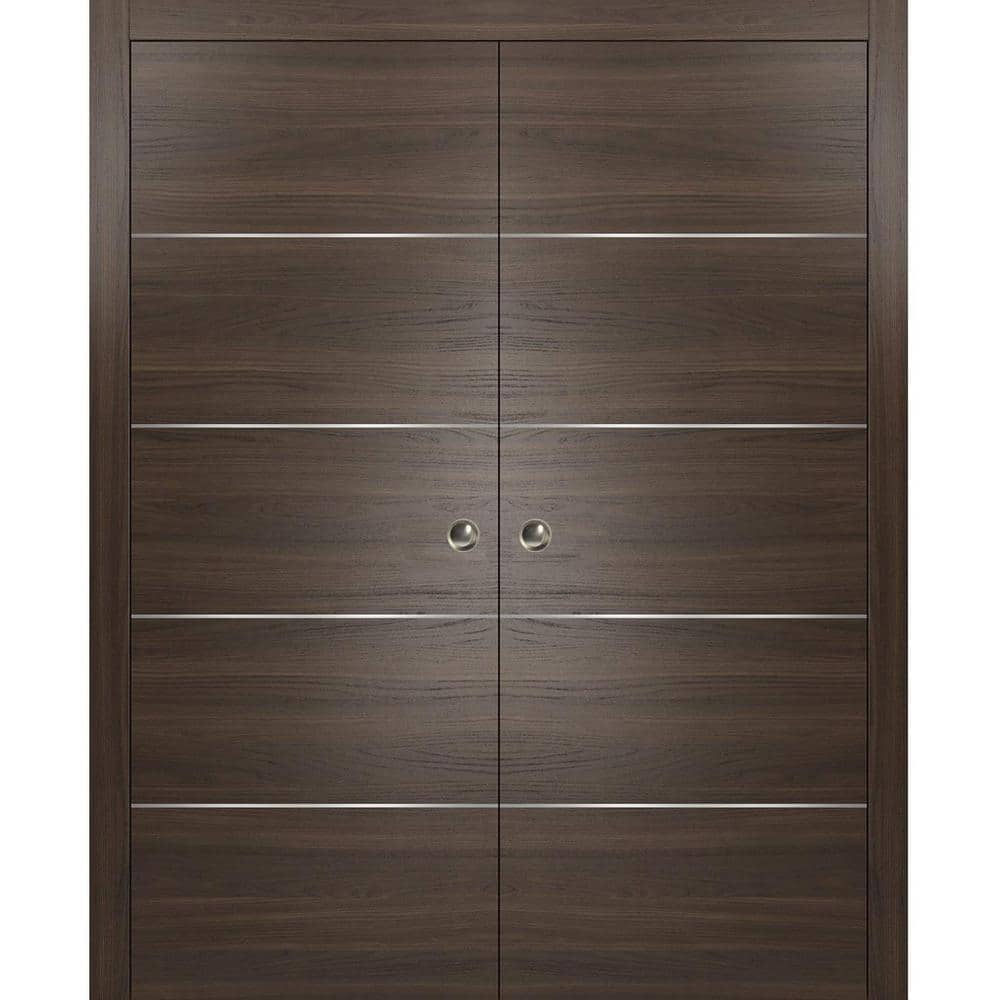 Assemble Required Planum 0020 60 in. x 96 in. Flush Chocolate Ash Finished Wood Sliding Door with Double Pocket Hardware price history on PriceWatchPro