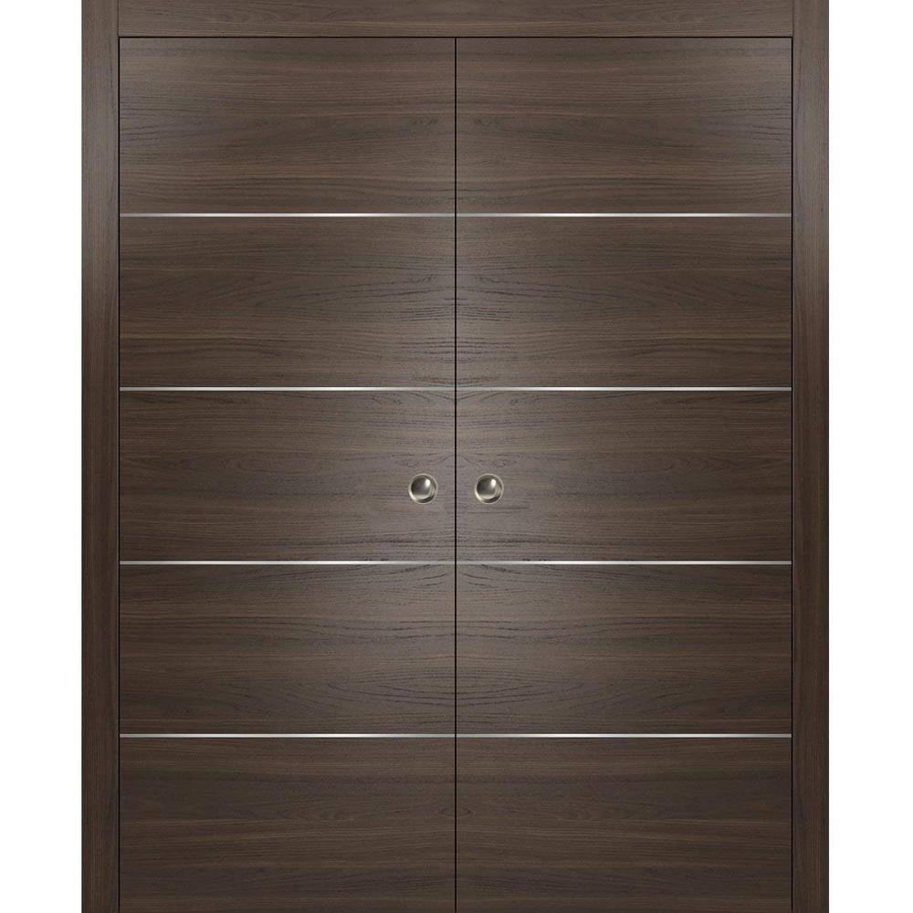 Assemble Required Planum 0020 84 in. x 84 in. Flush Chocolate Ash Finished Wood Sliding Door with Double Pocket Hardware price history on PriceWatchPro