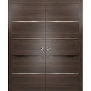 Planum 0020 36 in. x 80 in. Flush Chocolate Ash Finished WoodSliding door with Double Pocket Hardware