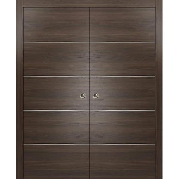 Sartodoors Planum 0020 56 in. x 80 in. Flush Chocolate Ash Finished WoodSliding door with Double Pocket Hardware