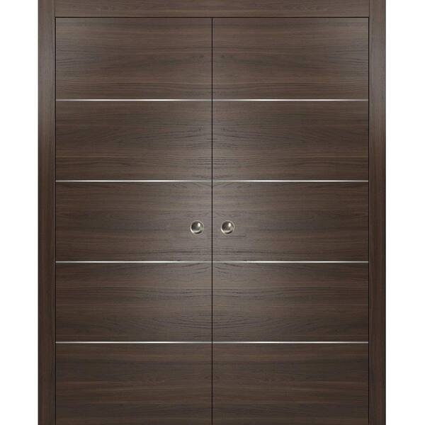 Sartodoors Planum 0020 72 in. x 80 in. Flush Chocolate Ash Finished WoodSliding Door with Double Pocket Hardware