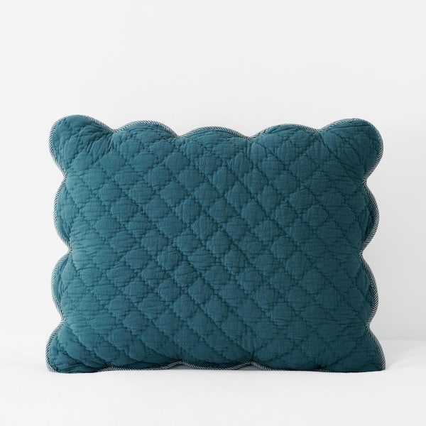 The Company Store Company Cotton Giulietta Scallop Teal Cotton Standard Quilted Sham