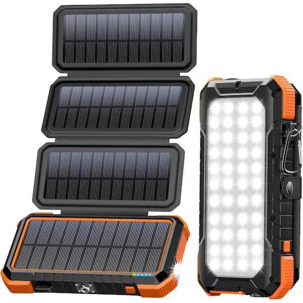 EKIEUDL Solar Charger Power Bank 20000mAh with 4 Foldable Panels USB-C PD 18W Fast Charging with Camping Light and Compass