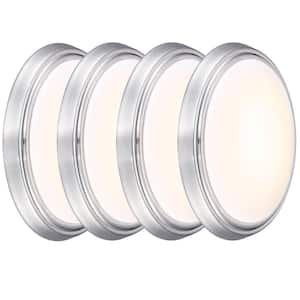 11.02 in. Brushed Nickel Selectable LED Flush Mount Ceiling Light Fixture (4-Pack)