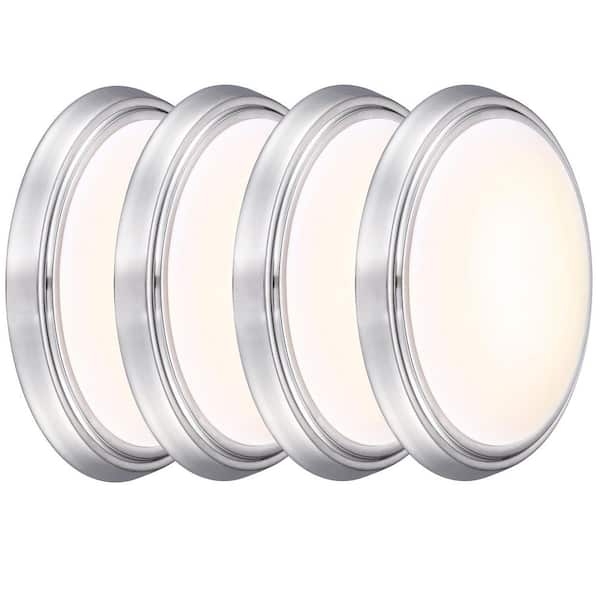 Pia Ricco 11.02 in. Brushed Nickel Selectable LED Flush Mount Ceiling Light Fixture (4-Pack)