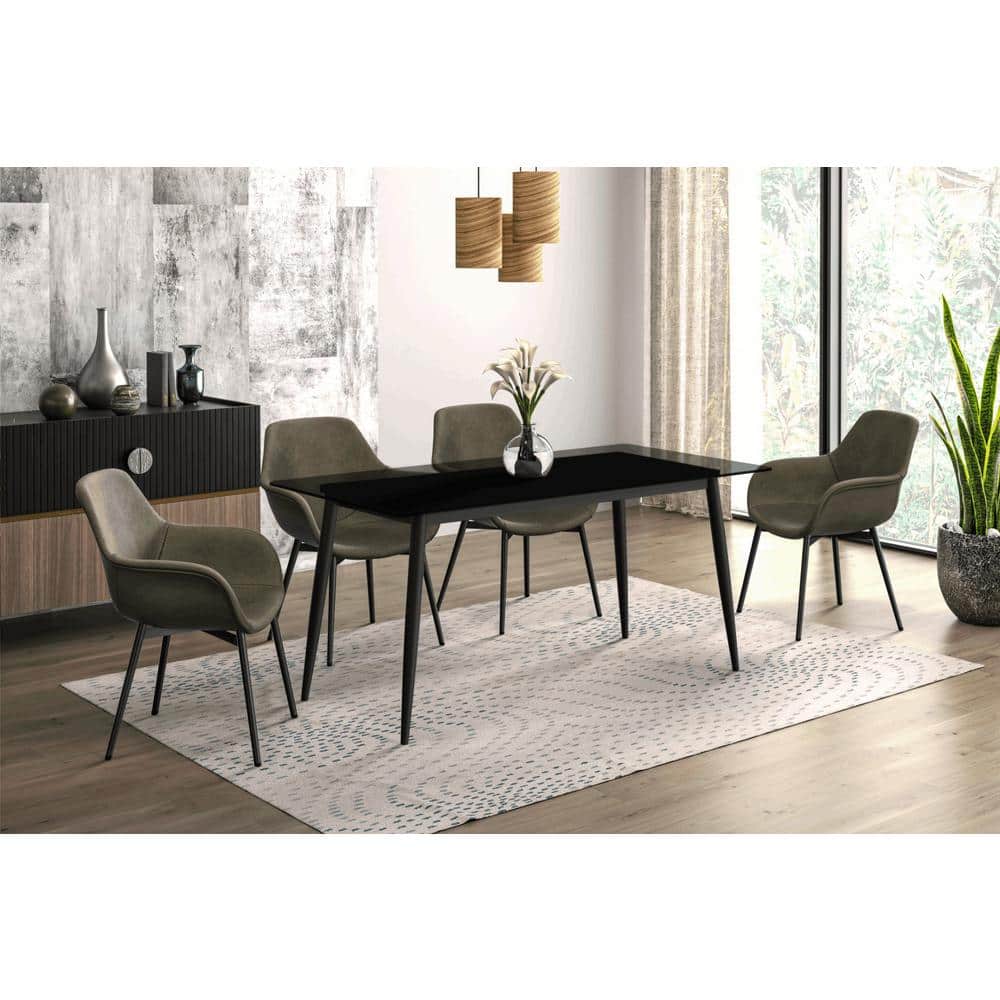 Zayle 71" Clear Glass Rectangular Dining Table with Black Steel Base