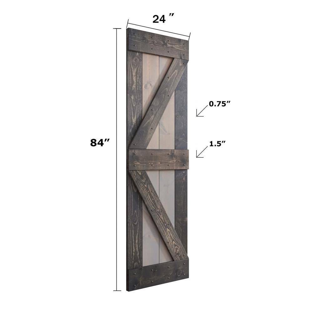 Paneled Wood and Metal K Series DIY Knotty Barn Door with Installation Hardware Kit
