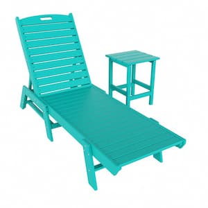 Laguna 2-Piece Turquoise Fade Resistant Poly HDPE Plastic Outdoor Patio Reclining Chaise Lounge Chair and Side Table Set
