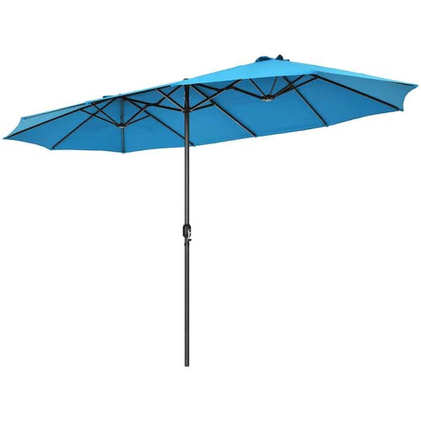 WELLFOR 15 ft. x 9 ft. Steel Rectangular Outdoor Double Sided Market Patio Umbrella in Blue