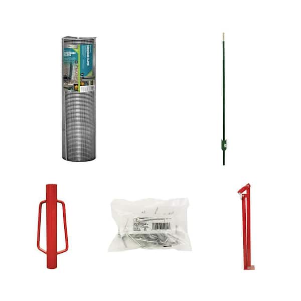 1/4 in. x 3 ft. x 100 ft. Galvanized Hardware Cloth, 1-3/4 in. x 3-1/2 in. x 5 ft. Steel T-Post, and Post Driver