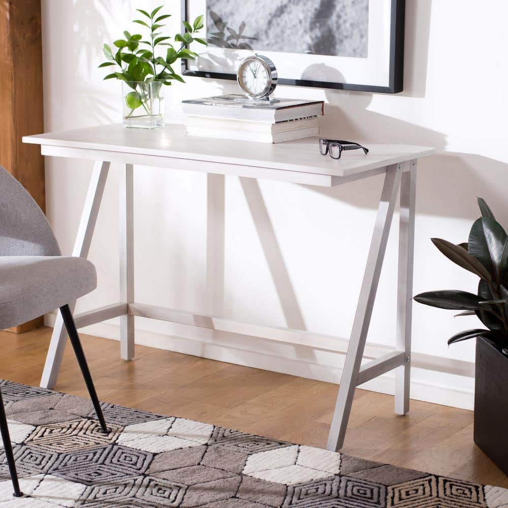 Asymmetrical Whitewashed Mahogany Desk with Drawer