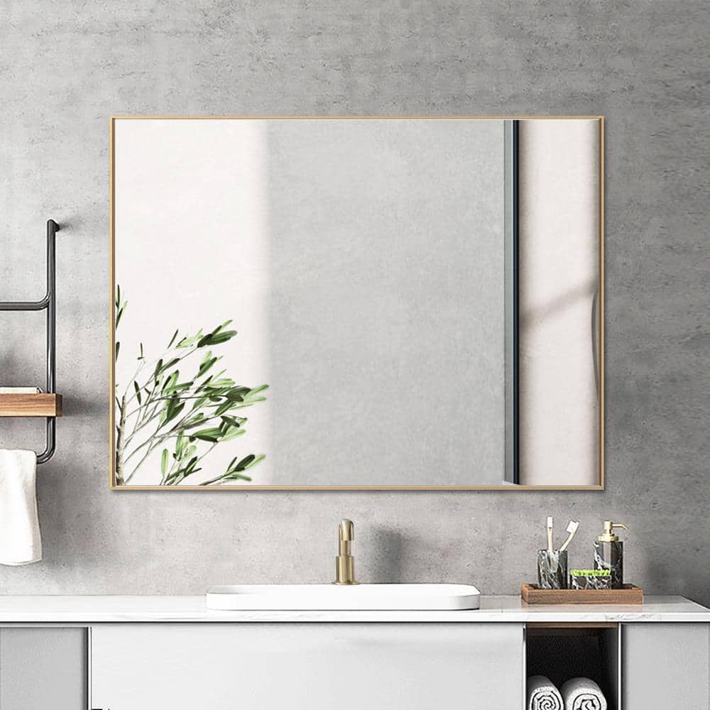 Elegant Gold Aluminum Framed 48"x36" Rectangular Vanity Mirror