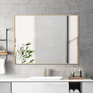 48 in. W x 36 in. H Modern Large Rectangular Aluminum Framed Wall Mounted Bathroom Vanity Mirror in Gold
